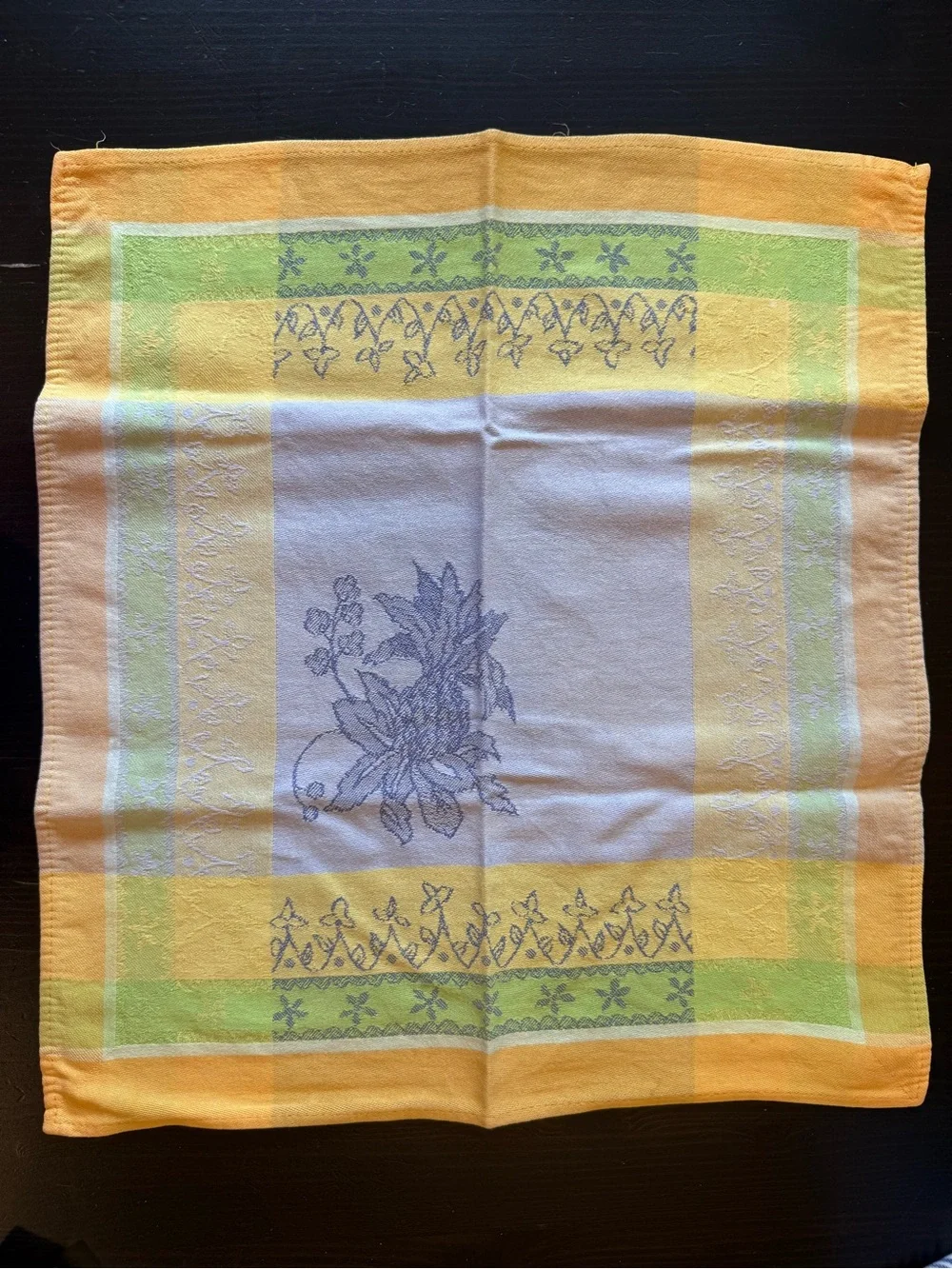 French yellow/blue/green napkins 100% cotton made in France set of 4